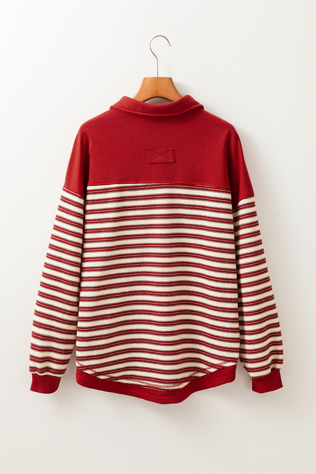 Stripe Johnny Collar Drop Shoulder Sweatshirt | Hanalas