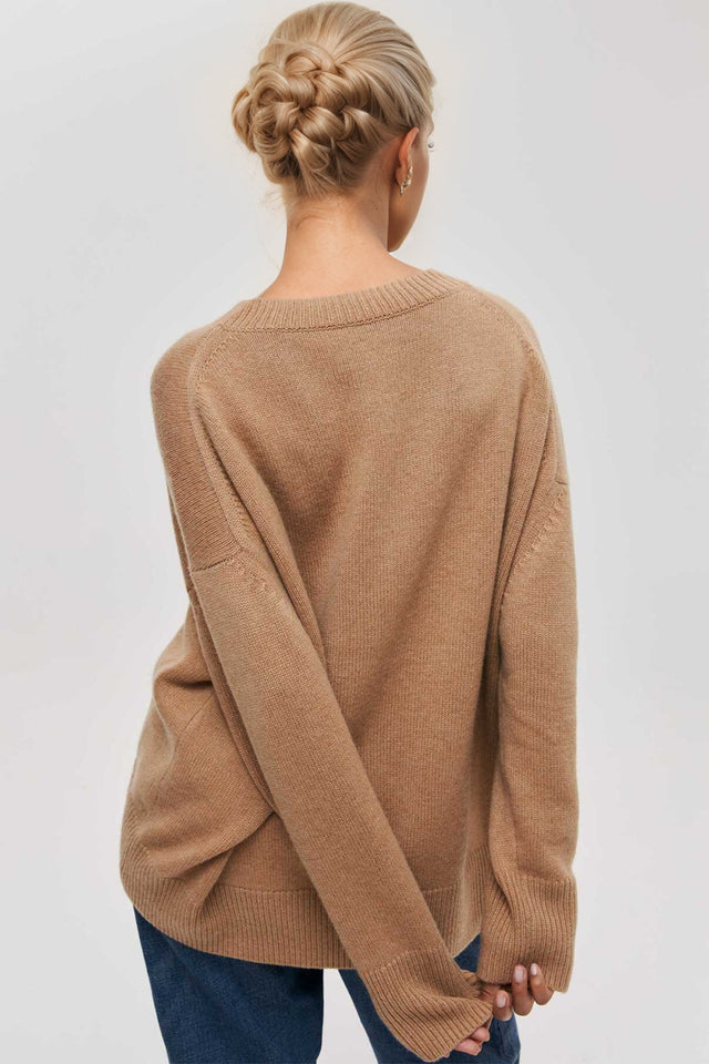 Basic Bae Round Neck Dropped Shoulder Long Sleeve Sweater Trendsi Hanalas