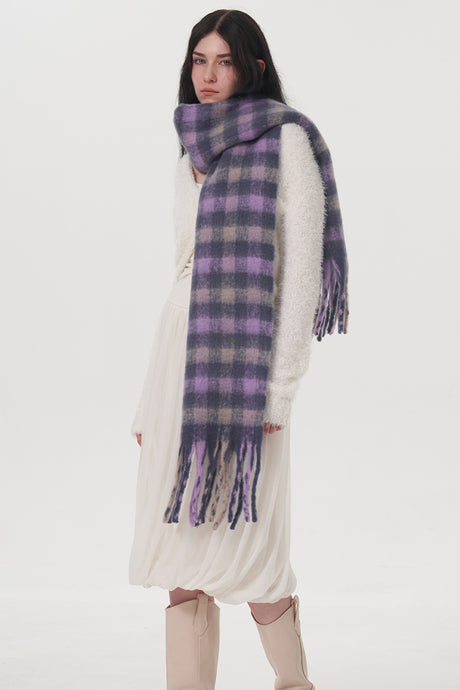 Fringe Plaid Polyester Scarf | Hanalas