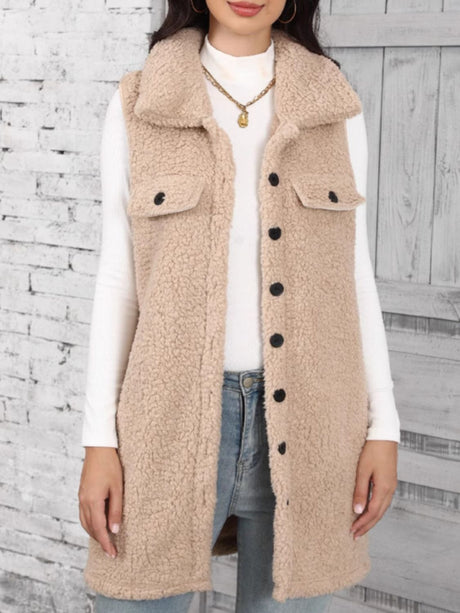 Button Up Teddy Vest Coat Trendsi Hanalas