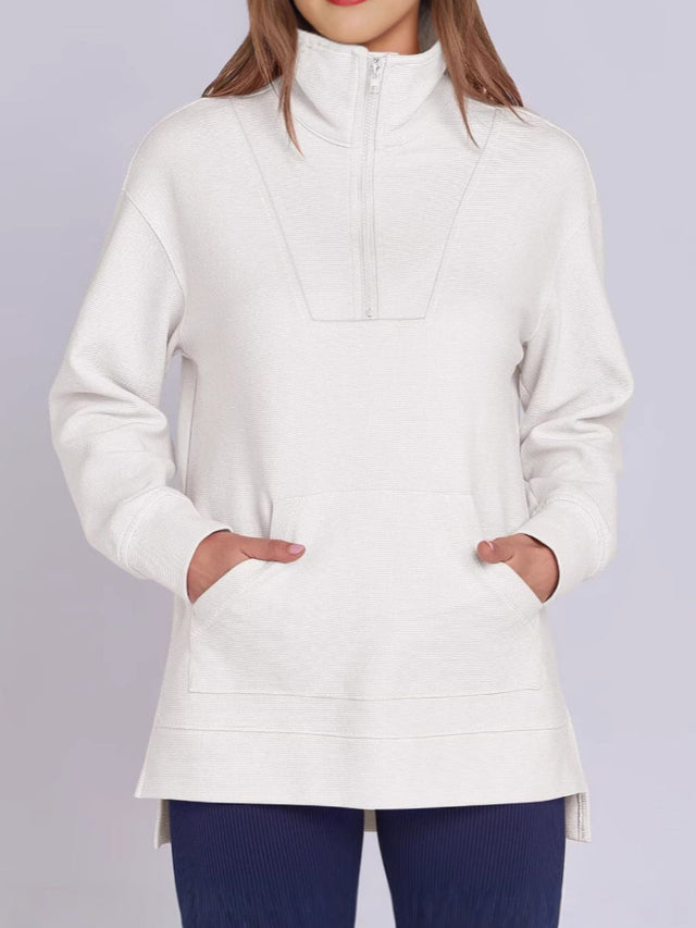 ฺHigh-Low Quarter Zip Long Sleeve Sweatshirt | Hanalas