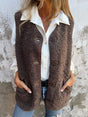 Full Size Pocketed Button Up V-Neck Sherpa Vest | Hanalas