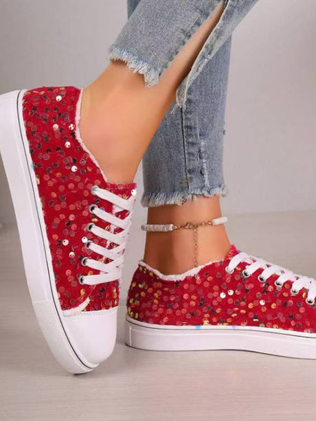 Sequin Round Toe Flat Sneakers | Hanalas