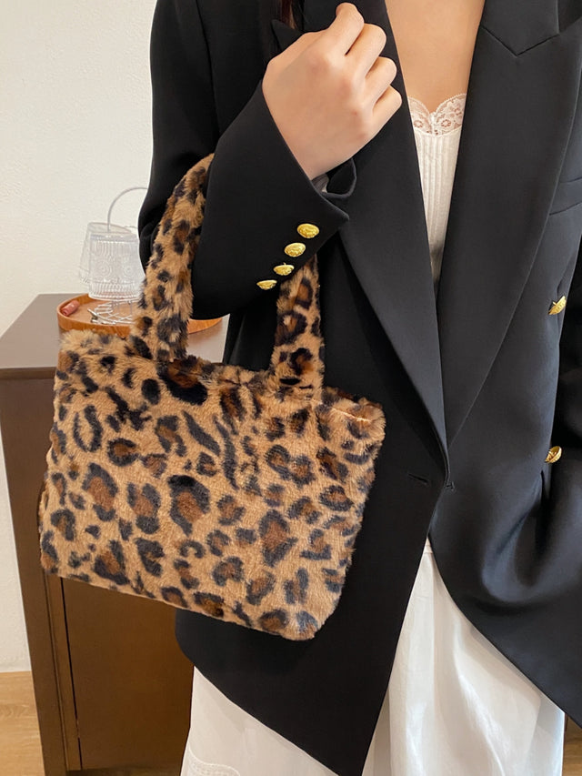 Leopard Fluff Handbag with Zip | Hanalas