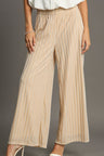 Umgee Elastic Waist Striped Wide Leg Velvet Pants | Hanalas