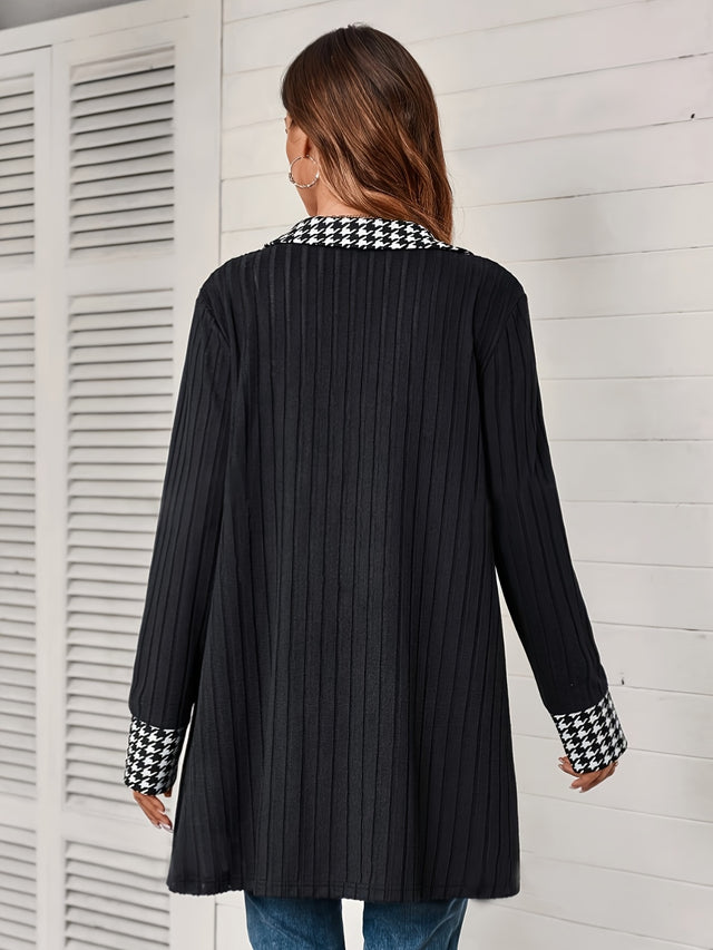 Houndstooth Button Up Long Sleeve Cardigan | Hanalas