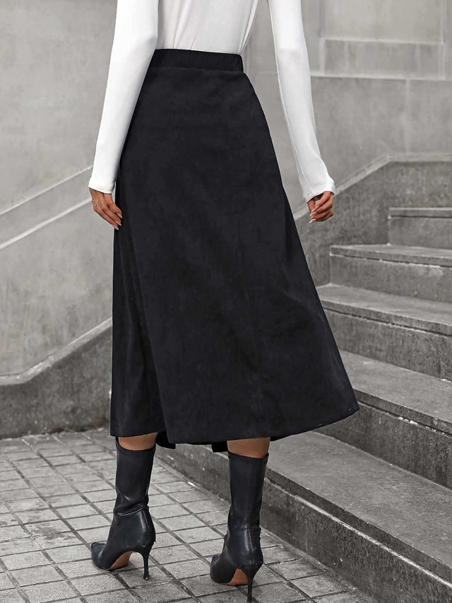 Decorative Button Ruched Midi Skirt | Hanalas