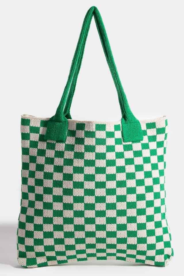 Fame Checkered Pattern Tote Bag | Hanalas