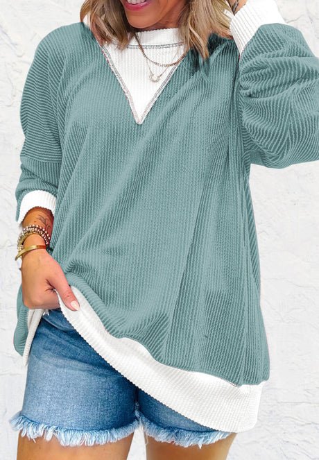 Contrast Round Neck Long Sleeve Sweatshirt | Hanalas