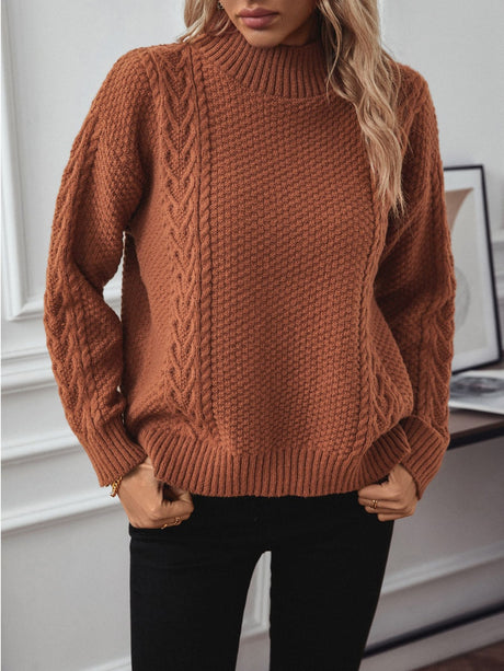 Cable-Knit Mock Neck Long Sleeve Sweater | Hanalas