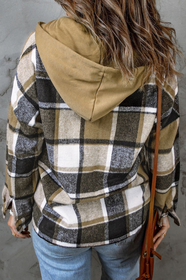 Plaid Button Up Hooded Shacket | Hanalas