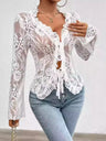 Tied V-Neck Long Sleeve Lace Top | Hanalas