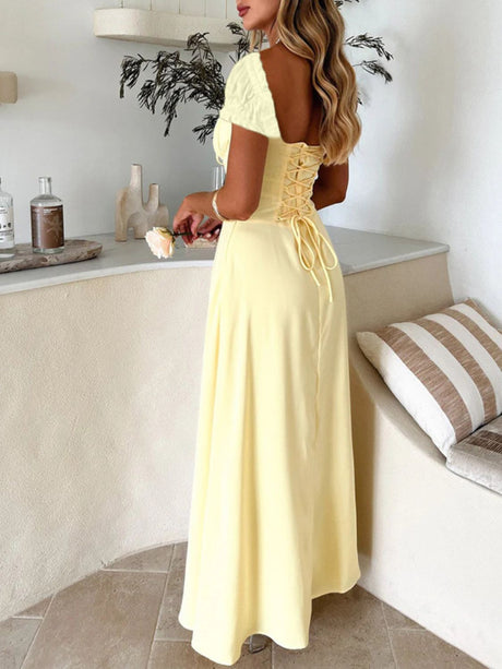 Devine Sweetheart Neck Short Sleeve Maxi Dress | Hanalas