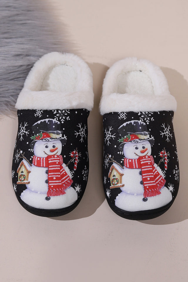 Snowman Round Toe Faux Fur Slippers | Hanalas