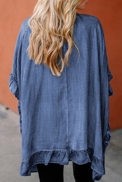 Ruffled Open Front Denim Top | Hanalas