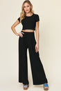 Double Take Full Size Round Neck Top and Pants Set | Hanalas