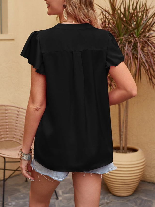 Mandy Notched Short Sleeve Blouse | Hanalas