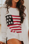 US Flag Side Slit Drop Shoulder Sweater | Hanalas