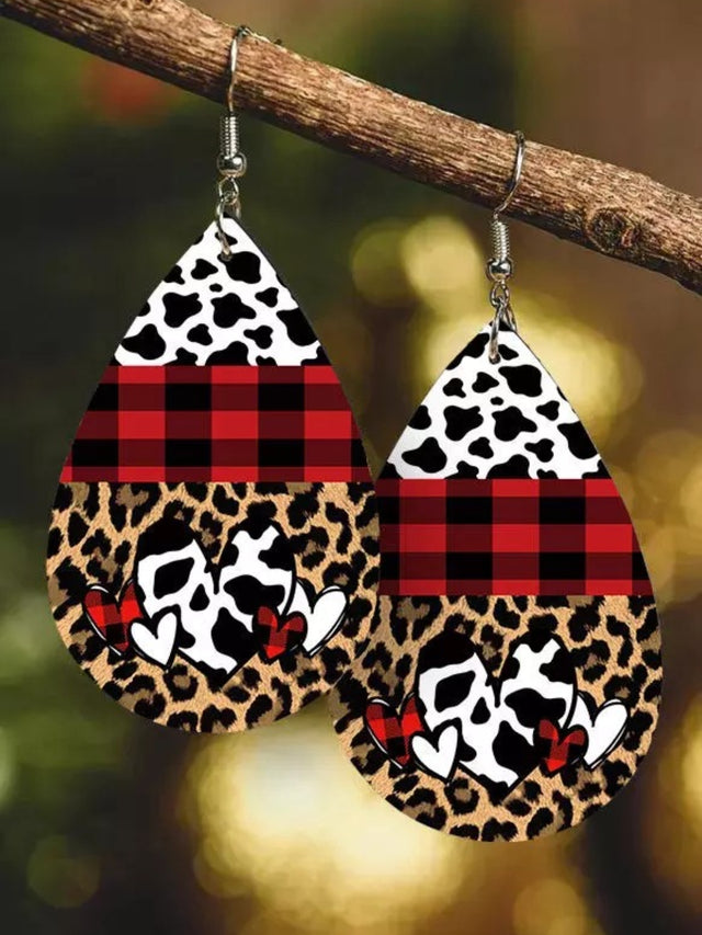 Printed PU Leather Dangle Earrings | Hanalas