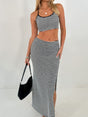 Perfee Striped Halter Neck Top and Slit Skirt Set | Hanalas