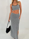 Perfee Striped Halter Neck Top and Slit Skirt Set | Hanalas