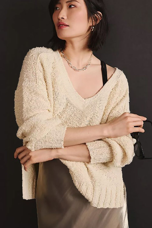 V-Neck Dropped Shoulder Sweater | Hanalas