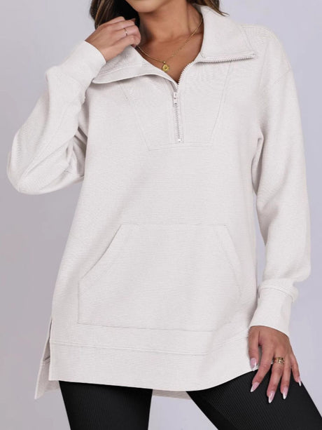 ฺHigh-Low Quarter Zip Long Sleeve Sweatshirt | Hanalas