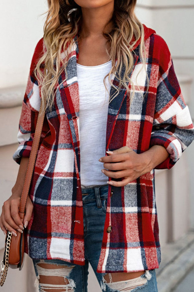 Plaid Button Up Hooded Shacket | Hanalas