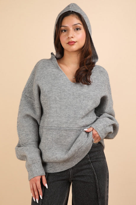 VERY J Seam Detail Drop Shoulder Hooded Sweater | Hanalas