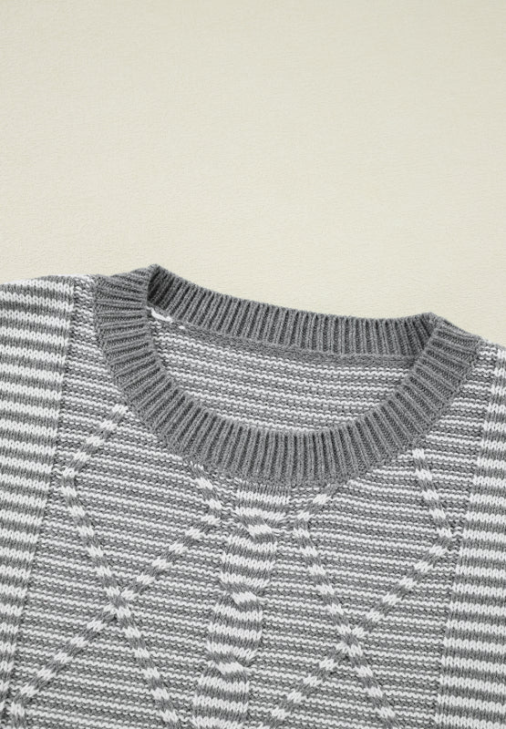 Striped Round Neck Dropped Shoulder Sweater | Hanalas