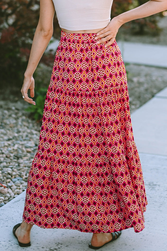 Printed Tiered Maxi Skirt | Hanalas