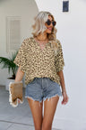 Leopard Notched Half Sleeve Blouse | Hanalas