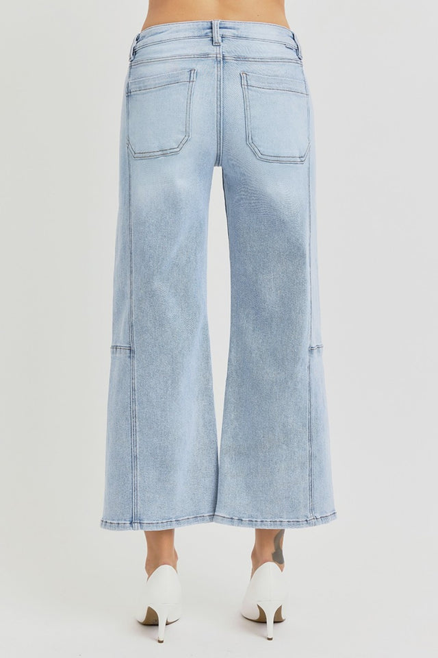 RISEN Full Size High Rise Seamed Detail Wide Leg Crop Jeans | Hanalas