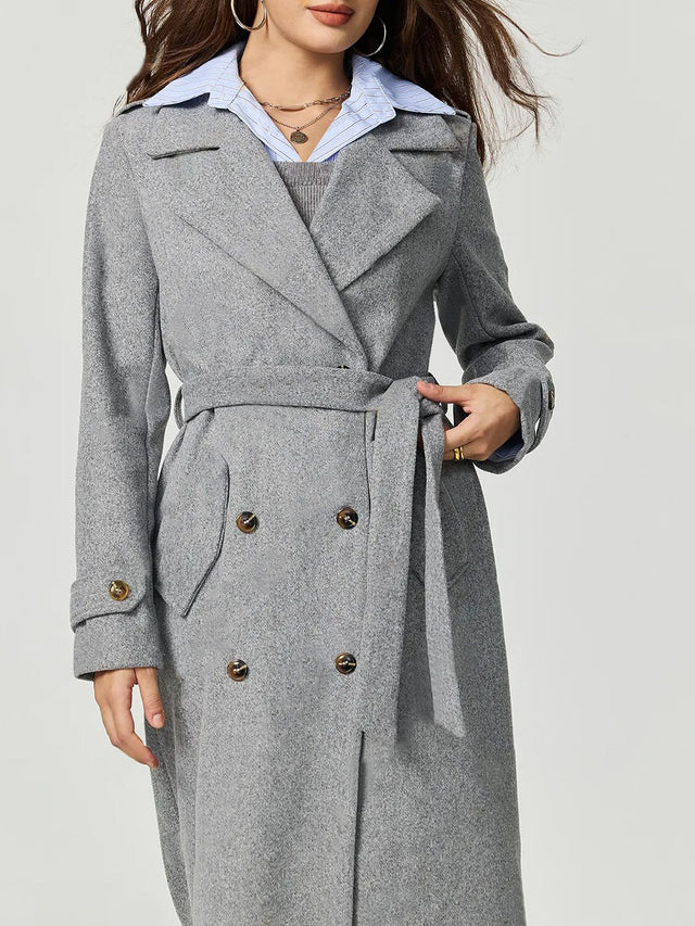 Collared Neck Long Sleeve Longline Coat | Hanalas