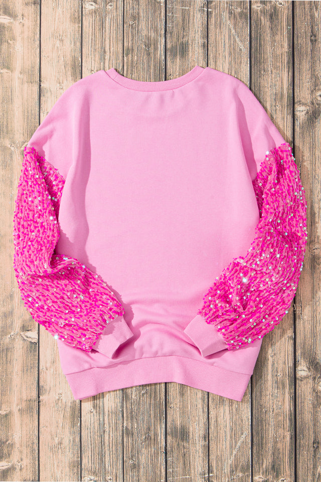 Valentine’s Day Sequin Heart Long Sleeve Sweatshirt | Hanalas