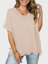 Lovelet Texture V-Neck Half Sleeve T-Shirt