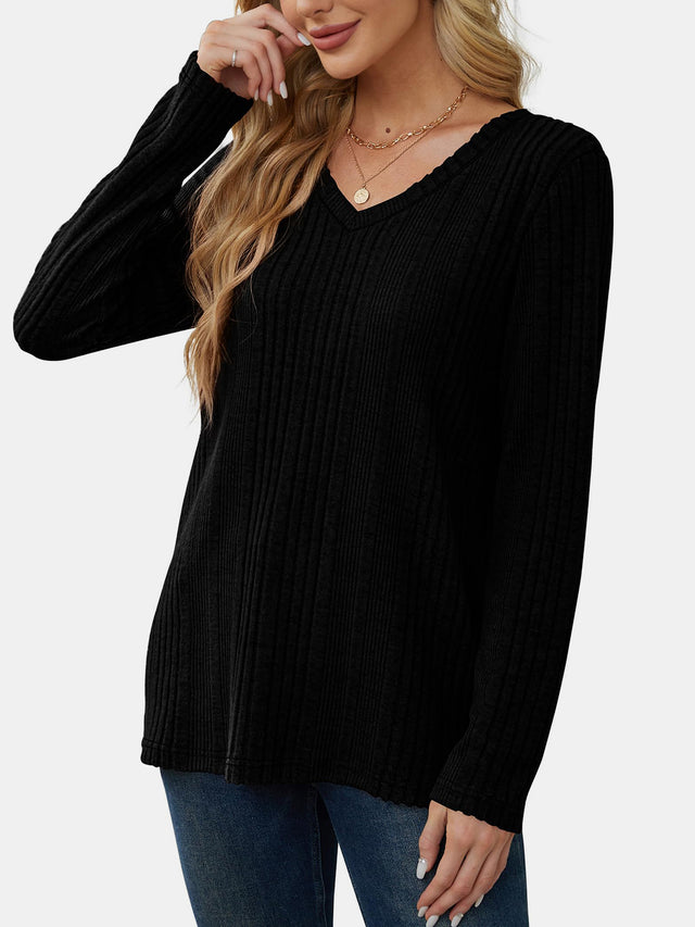 V-Neck Long Sleeve T-Shirt | Hanalas