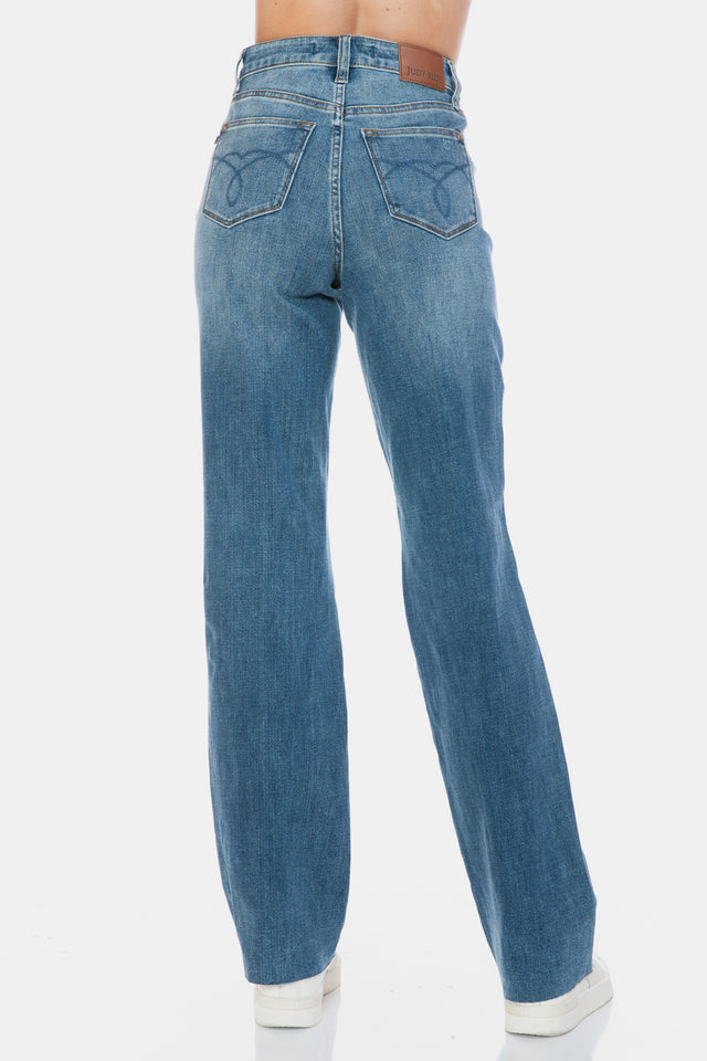 Judy Blue Full Size Tummy Control Cut Raw Hem Straight Jeans Trendsi Hanalas