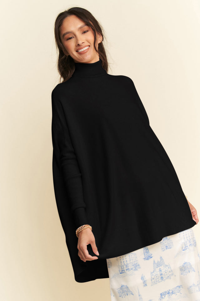 Davi & Dani High-Low Turtleneck Long Sleeve Knit Top | Hanalas