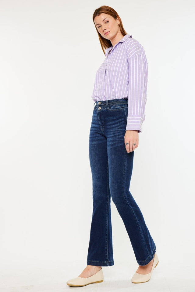 Kancan High Rise Double Waistband Flare Jeans | Hanalas