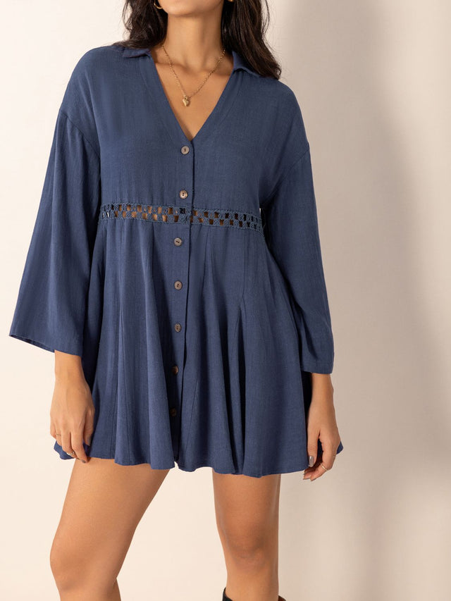 Cutout Johnny Collar Long Sleeve Mini Dress Trendsi Hanalas