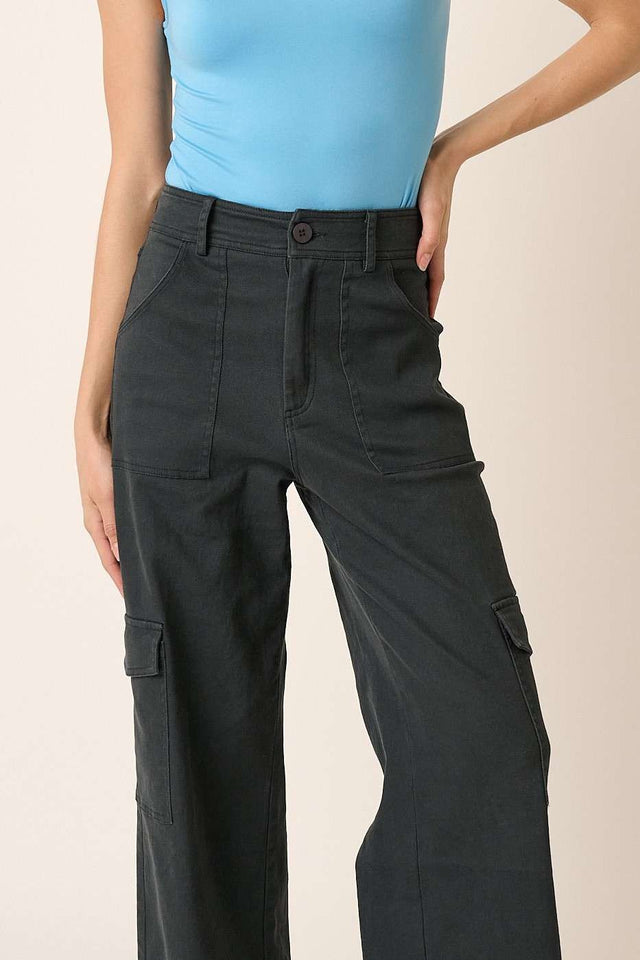 Mittoshop Wide Leg High Waist Pants with Cargo Pockets | Hanalas