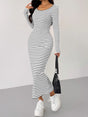 Striped Scoop Neck Long Sleeve Midi Tee Dress | Hanalas