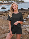 Round Neck Short Sleeve Top and Shorts Sweater Set | Hanalas