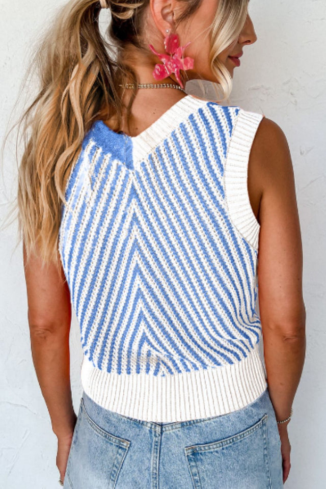 Striped Contrast V-Neck Sweater Vest | Hanalas