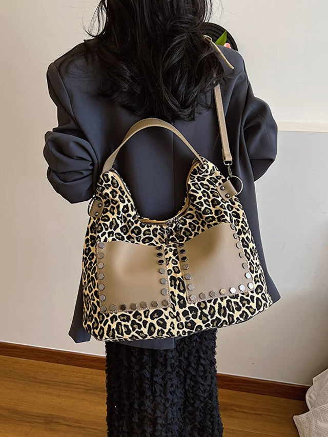 Leopard Polyester Shoulder Bag with Zippers Trendsi Hanalas