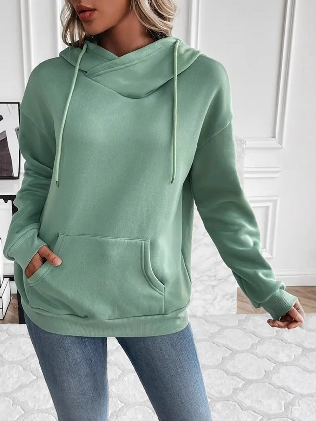 Drawstring Long Sleeve Hoodie with Kangaroo Pocket | Hanalas