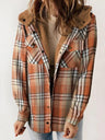 Plaid Snap Down Plush Hooded Jacket | Hanalas