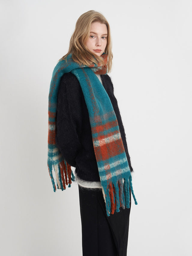 Fringe Plaid Polyester Scarf | Hanalas