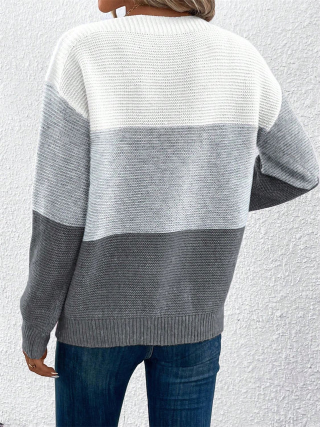 Color Block Drop Shoulder Long Sleeve Sweater | Hanalas